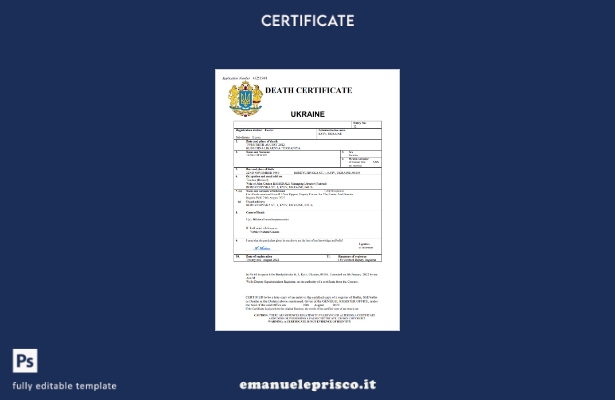 certificato di morte ucraino in stile verificato modello Word e PDF
